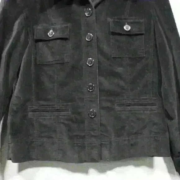 TALBOTS Black Velvet Velour Jacket Button Up Collar Stretch Casual Petite S - Picture 4 of 10